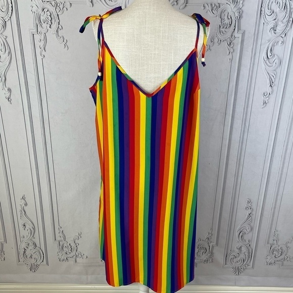 Casual Rainbow Striped Tie Shoulder Cami Dress. - Picture 10 of 10
